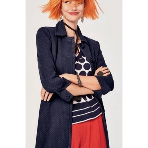 Cabi Carriage Jacket Navy Blue White 3/4 Sleeve Hip Length Collar Medium Classic - Picture 3 of 11